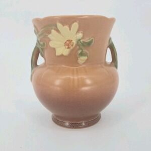WELLER Pottery 5 3/4" Daisy Double Handle Brown Vase G-5 Matte Glaze Vintage 30s